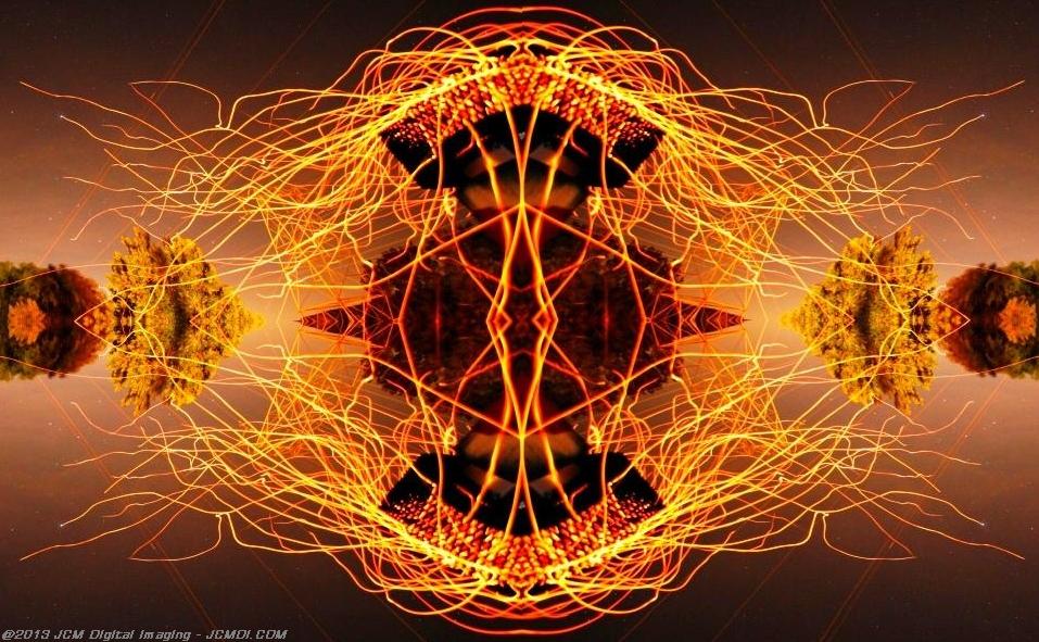 Long exposure chimney sparks quadroscopic artwork